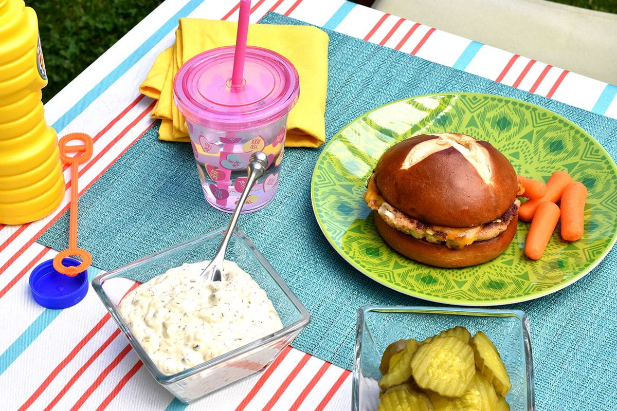 place setting with burger